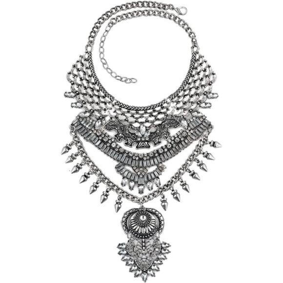 Chunky Boho Coin Statement Necklace with Long Tassel for  in Silver - Picture 1 of 7